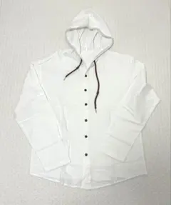 新品✨ホワイト フード付き長袖シャツ Mサイズ 綿100% メンズ