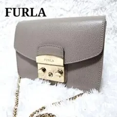 FURLA メトロポリス チェーンショルダー グレージュ レザー ミニ 金具のサムネイル