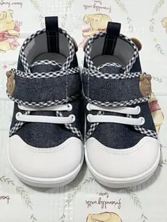 【15㎝】美品・デニムスニーカー　くまさんデザイン