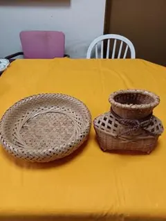 竹細工2点　茶席　花入れ　魚籠　籠　野菜籠　果物籠
