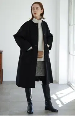 ノーカラー　ロングコート ブラック　スローブイエナ　SLOBE IENA