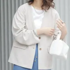 CIAOPANIC TYPY テックリネンノーカラージャケット ライトグレーのサムネイル