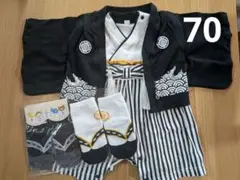 [美品]ベビー　和服　紋服　70　羽織 袴　男の子　靴下