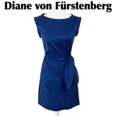 【美品】ダイアンフォンファステンバーグ ノースリーブワンピース 2 ネイビー