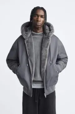 フード付きMA-1ジャケット グレー