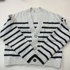 ユニクロ スフレヤーンVネックショートカーディガン Mサイズ ボーダー