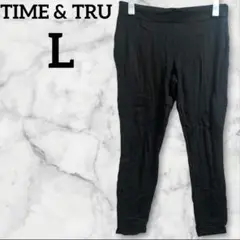 TIME & TRU【L】ブラックレギンス スパッツ ストレッチ 黒 ゆったり