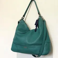 コーチ 2way ショルダー hobo レザー グリーン系 肩掛け 大容量 通勤 
