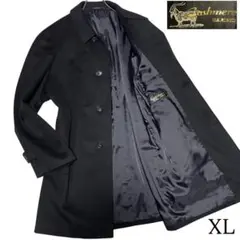 【カシミヤ混×大きいサイズ】美品 比翼ロングチェスターコート ブラック XL