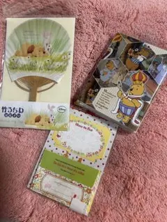 くまのプーさん　竹うちわ+メモ+カードレター　3点セット