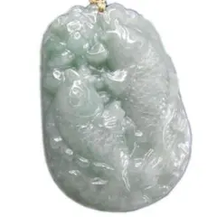 ひすいジェダイト鯉精工彫刻木綿紐ネックレス天然石ミャンマー産本翡翠1