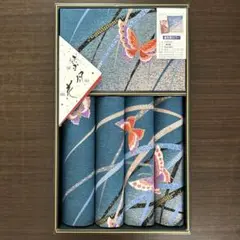 【新品未使用】座布団カバー ５枚セット 55×59 雪風花 蝶の群 ブルー