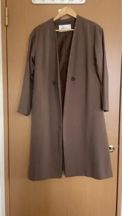 ノーカラーチェックコート　S