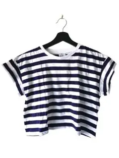 新品未使用 H&M ボーダーショートTシャツ 白×紺 ホワイト×ネイビー XS