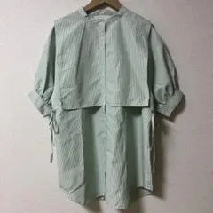 AS KNOW AS plus グリーンストライプ五分袖シャツ　レイヤード　美品