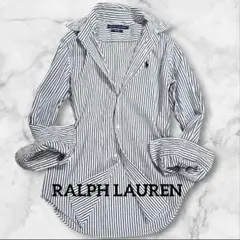 ラルフローレン スリムフィット ストライプ 長袖 シャツ ロゴ刺繍 M