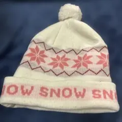 ホワイト 雪の結晶模様 ニット帽