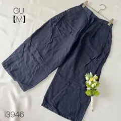 ジーユー　リネンブレンド ワイドパンツ 　リネン混　GU ネイビー【M】