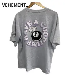 ビーアメント　グレー　Tシャツ　半袖　ビリヤード　プリント　ロゴ　丸首　M