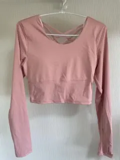 ヨガウェア ピンク クロスバック 長袖 クロップドトップ