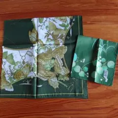 わさび染 スカーフ＆ハンカチ セット グリーン系 花柄 蝶柄