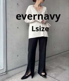 and me エヴァーネイビー　フロントスリット入りパンツ　スラックス　黒　L