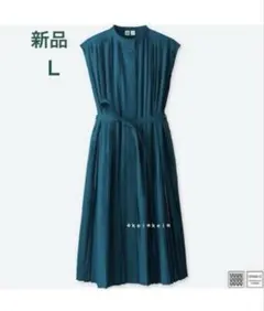 新品 UNIQLO U プリーツシャツワンピース グリーンL