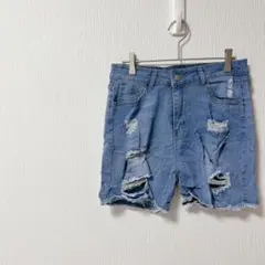 ショートパンツ　ダメージデニム　デニム　レディース　ショーパン　L