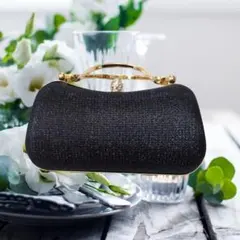 ブラック パーティー バッグ 結婚式 がま口 2way 大きめ フォーマル 肩掛