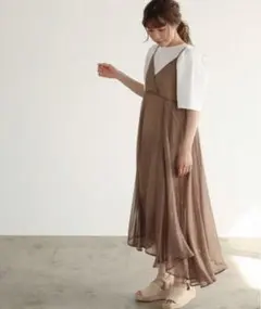 Ray Cassin キャミワンピース　ブラウン　ラメ入り　フリーサイズ