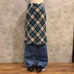 送料無料 USA古着 ウールスカート チェック柄 レイヤード Aライン 古着女子