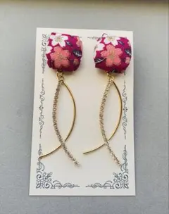 ハンドメイド　花柄　和風 ロングピアス　No.33