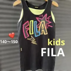 キッズFILA ❤️バックプリントタンクトップ ブラック ネオンカラーレイヤード風のサムネイル