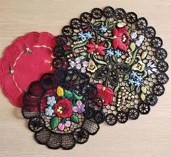 黒　刺繍 レース 2セット　ドイリー