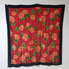 HANAEMORI バラ柄 スカーフ 赤 シルク100%