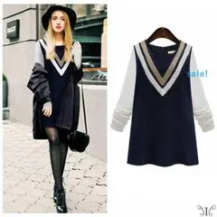 新品！早い者勝ち♪大きいサイズ☆ニットVデザインミニワンピ★15!