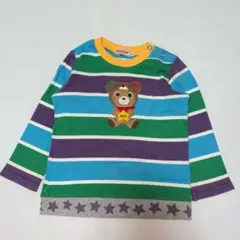 90★ミキハウス★着ぐるみプッチーくまアップリケ付き！カラフルボーダーTシャツ★