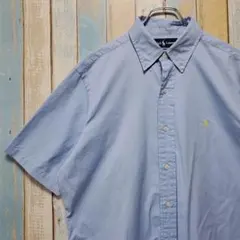 MS☆ラルフローレン☆半袖ボタンダウンシャツ☆ワンポイント刺繍ロゴ☆水色☆M