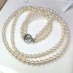 2連 本真珠 パール ネックレス 6.0 mm SILVERレディース