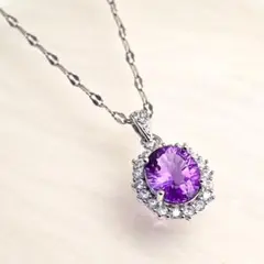 宝石質アメジストのオーバルネックレス 天然石 ステンレスチェーン /473