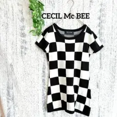 【セシルマクビー】 半袖ニットチュニック (M) ブロックチェック