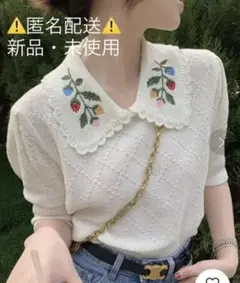 クラシカルフラワー刺繍ボリュームスリーブニットプルオーバー