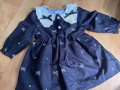 リボン刺繍 レース襟 ワンピース 9-12M