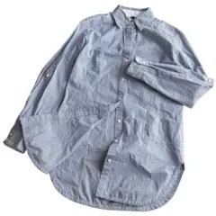 美品ベネトン レディース ストライプシャツ ブラウス ロング丈青 綿100% 春