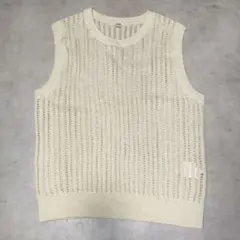 UNIQLO メッシュクルーネックショートセーター ノースリーブ 白 透かし編み