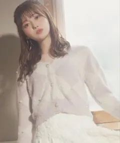 タグ付tocco closet パール付ラメアーガイルシャギーニットカーディガン