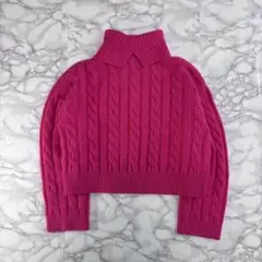 GU ケーブル編み ハイネックセーター ピンク ショート丈 ゆるふわ