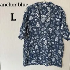 1点もの✨️anchor blue 【L】花柄 半袖シャツ L ブラウス ブルー