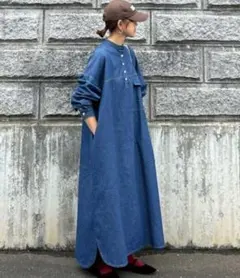 人気商品【CORNERS by KR】デニムヘンリーネックワンピース　L
