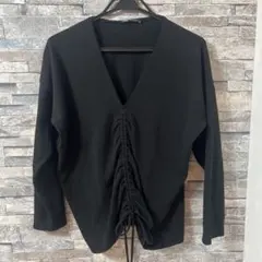 ZARA ブラック Vネック ギャザー入り ニット L